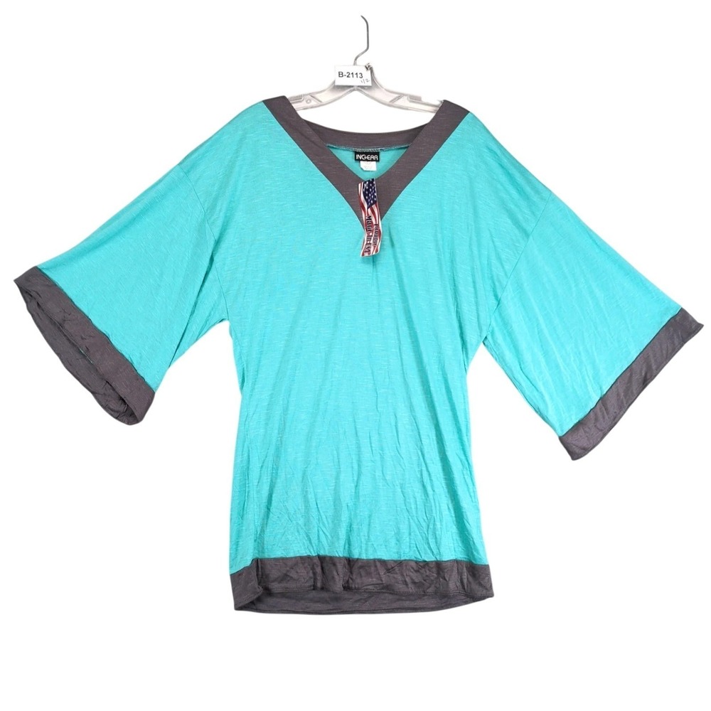 NWT Ingear Aqua Gray Swimwear Cover Up Womens M Colorblock Slub 3/4 Sleeve USA
